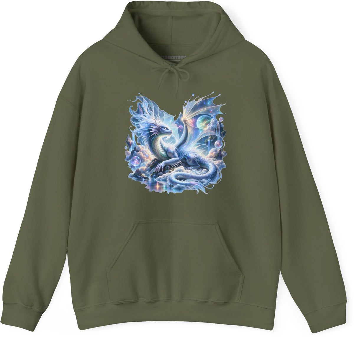 Skybound Serpent - Pullover Hoodie in Military Green, front view