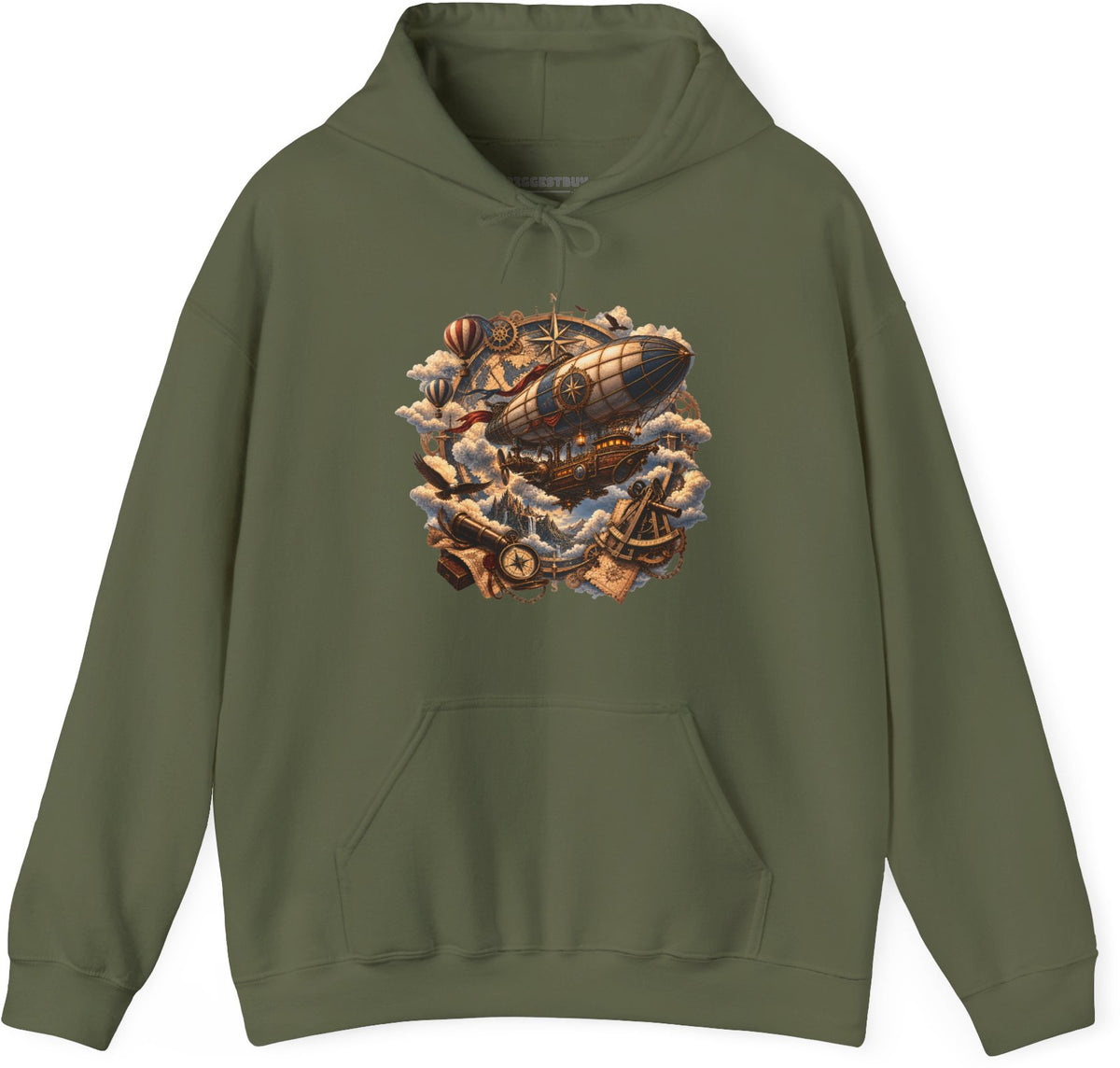 Skybound Voyager - Pullover Hoodie in Military Green, front view