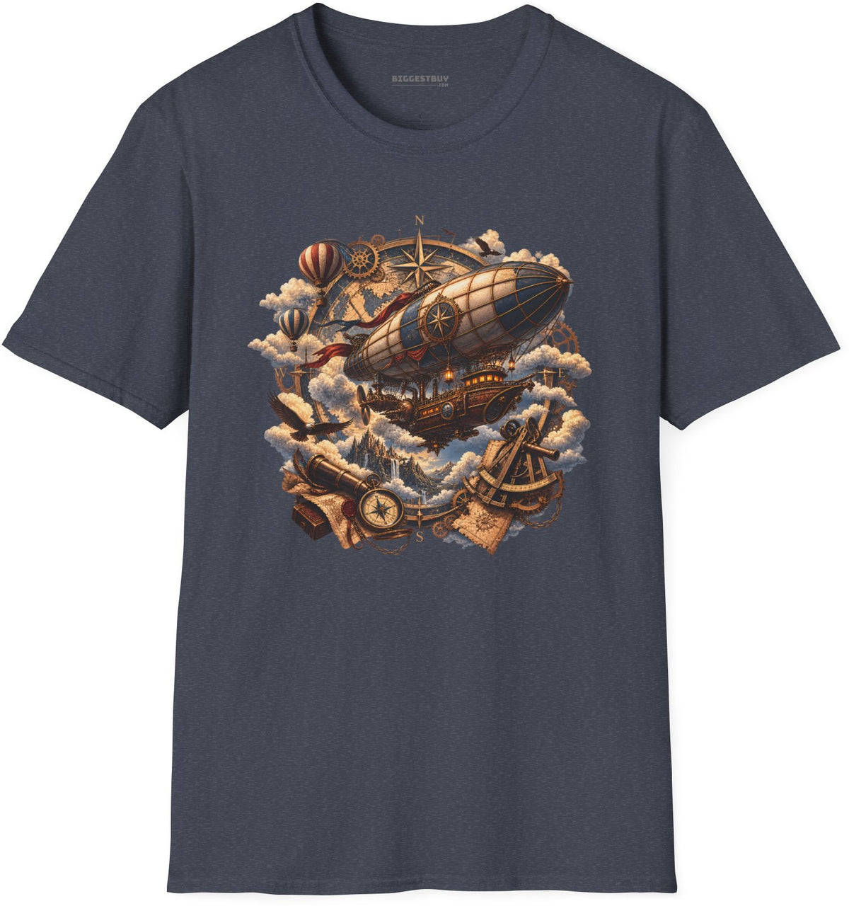 Skybound Voyager - Softstyle T-Shirt in Heather Navy, front view
