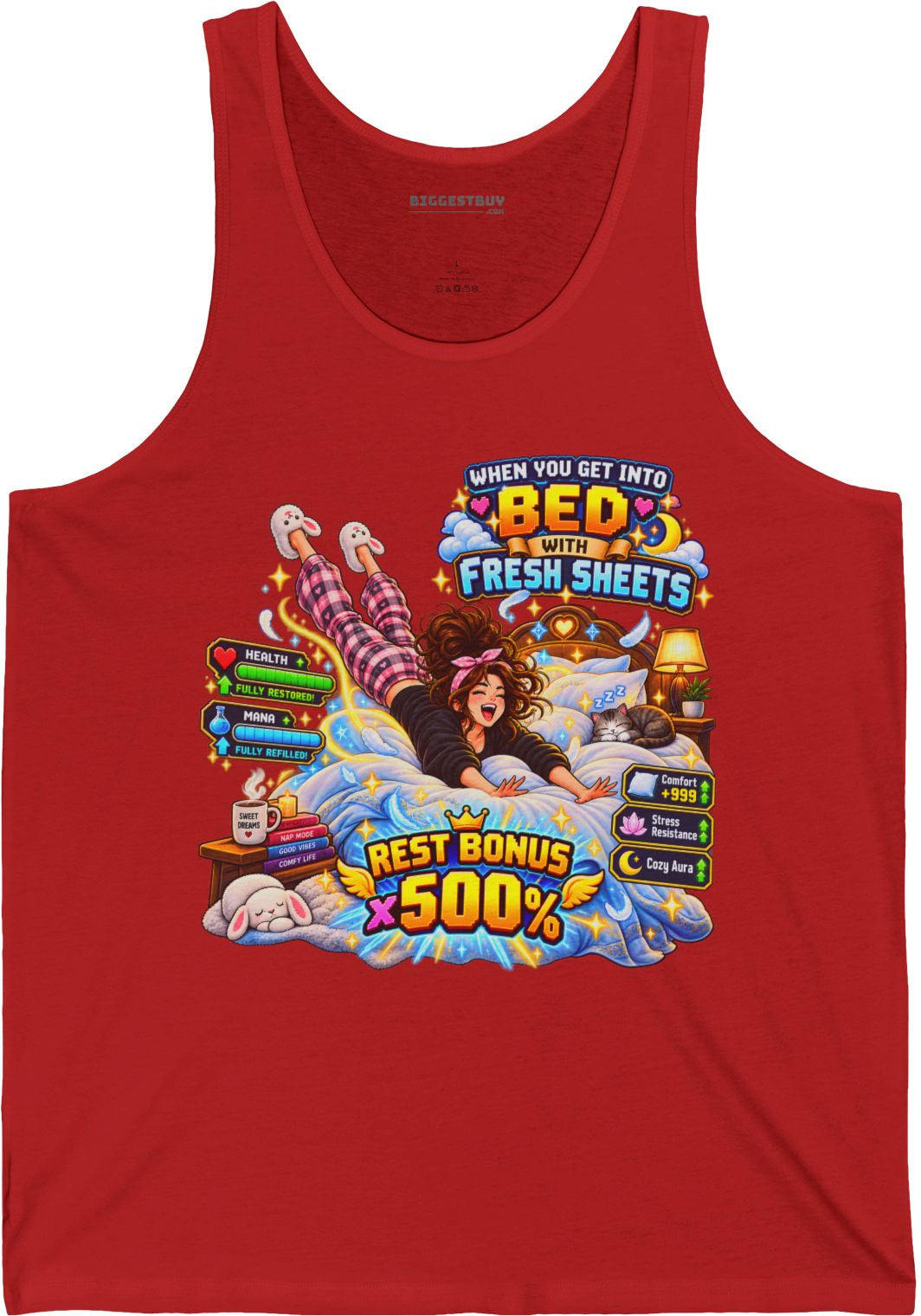 Sleepy Zone - Jersey Tank Top in Red, front view