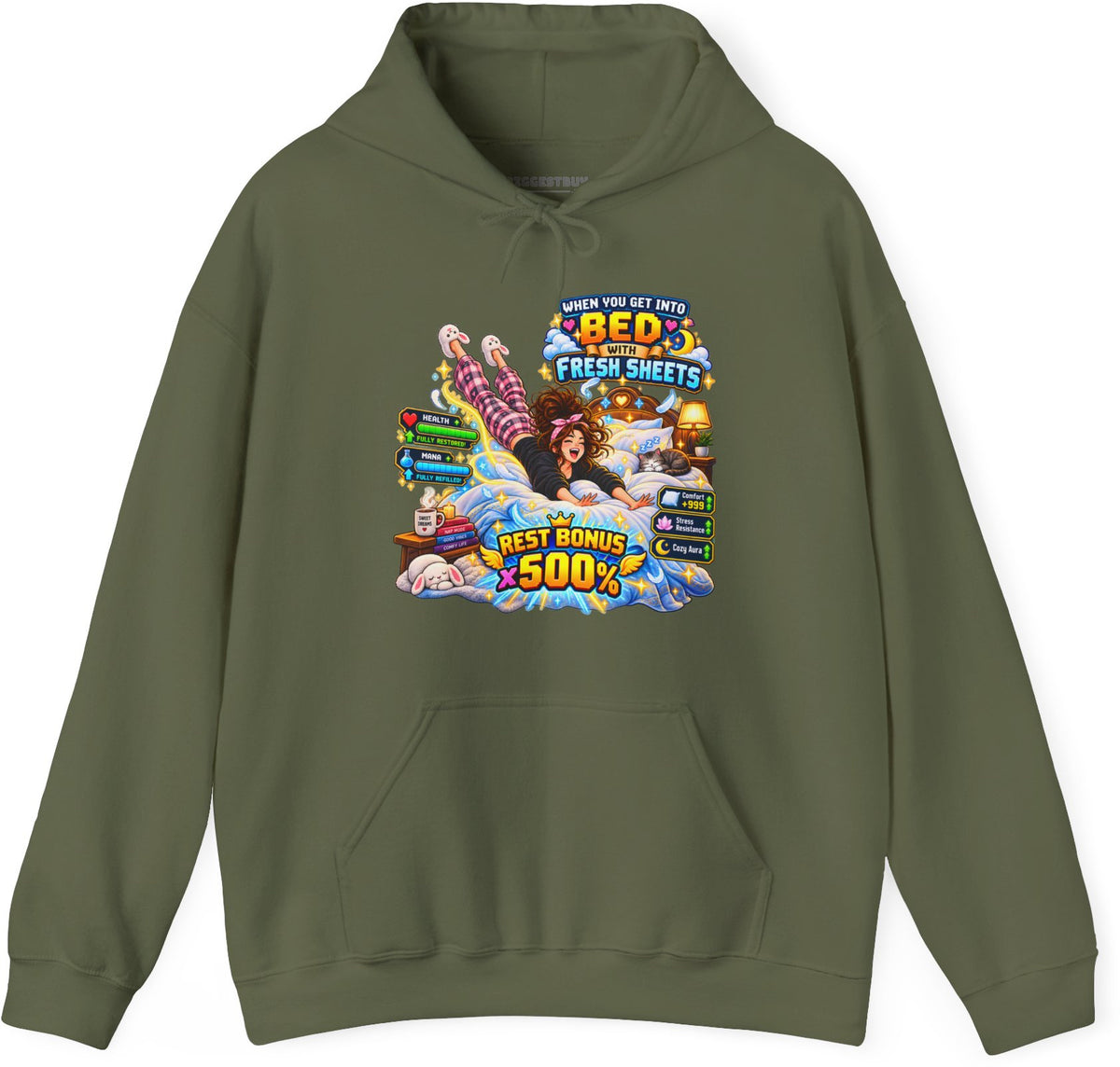 Sleepy Zone - Pullover Hoodie in Military Green, front view