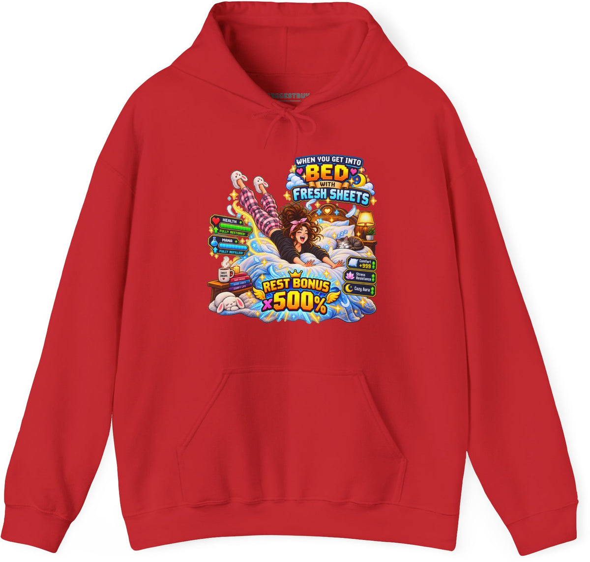 Sleepy Zone - Pullover Hoodie in Red, front view