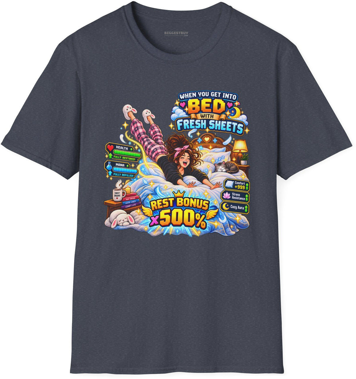 Sleepy Zone - Softstyle T-Shirt in Heather Navy, front view