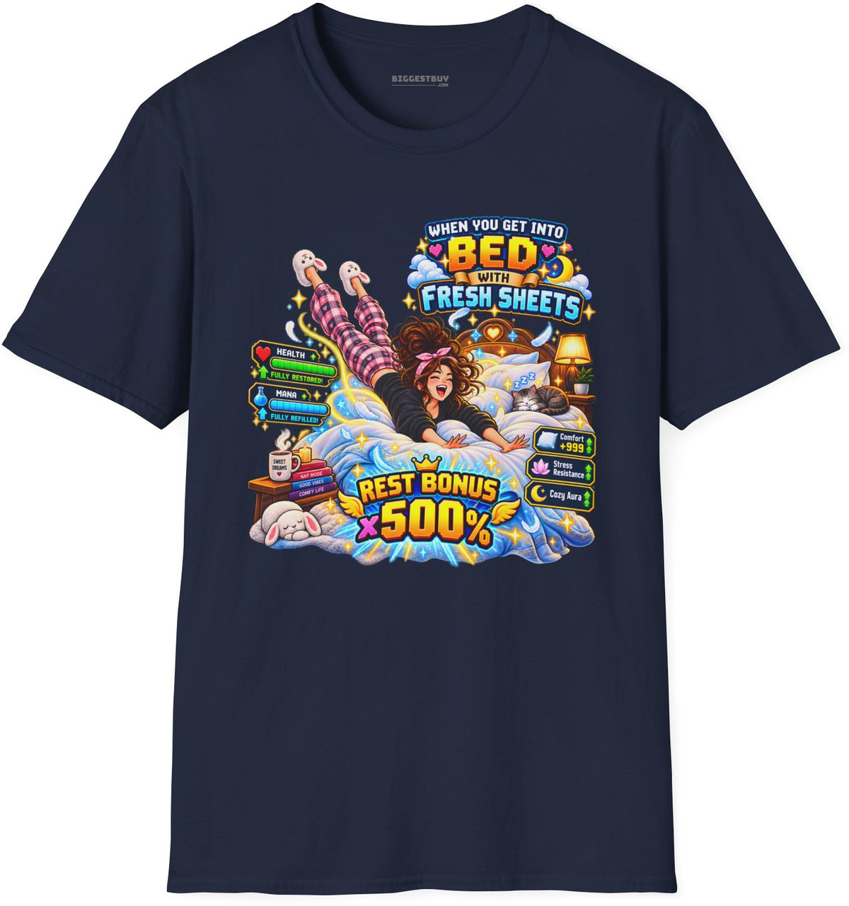 Sleepy Zone - Softstyle T-Shirt in Navy, front view