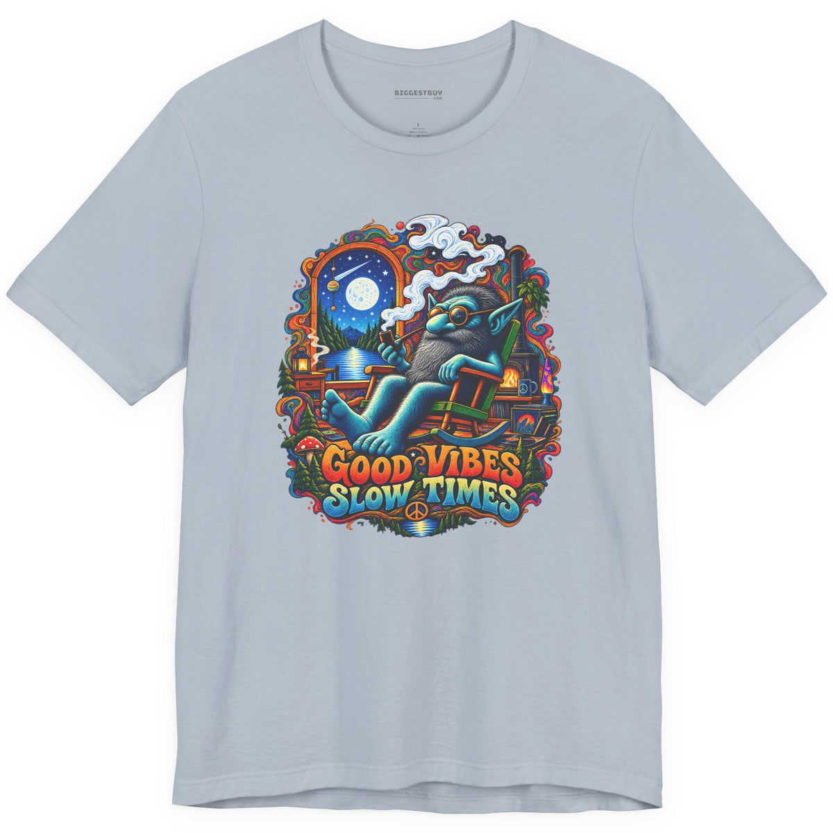 Slow Vibes - Classic Jersey Tee in Light Blue, front view
