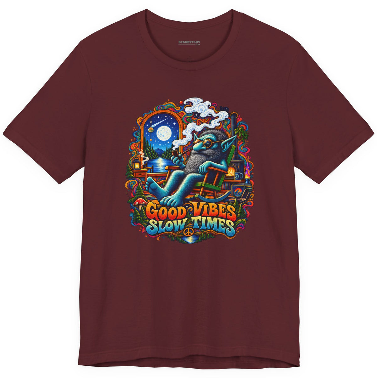 Slow Vibes - Classic Jersey Tee in Maroon, front view