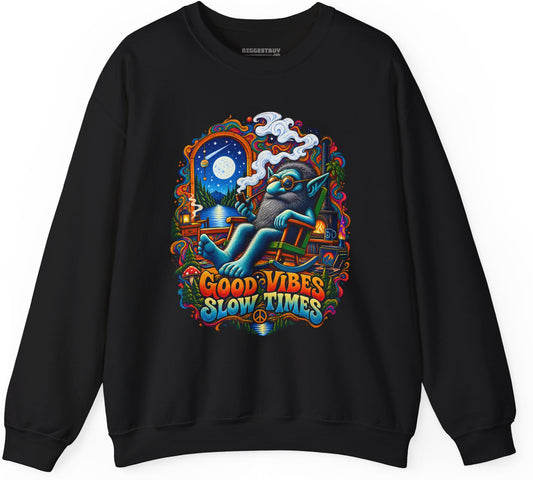 Slow Vibes - Crewneck Sweatshirt in Black, front view