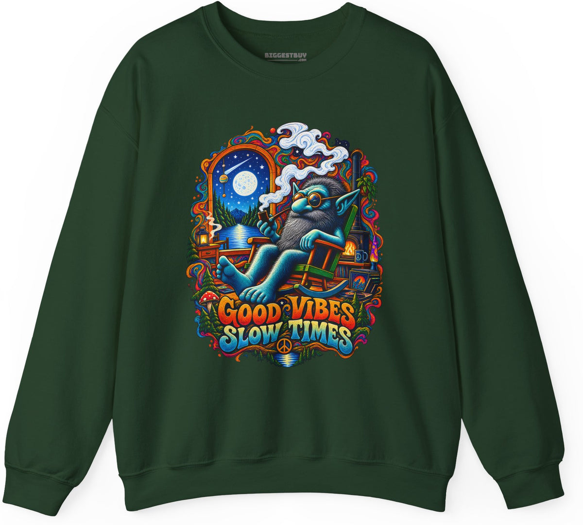 Slow Vibes - Crewneck Sweatshirt in Forest Green, front view