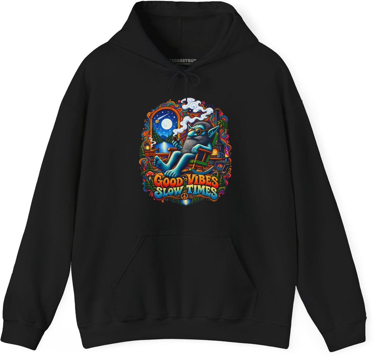 Slow Vibes - Pullover Hoodie in Black, front view