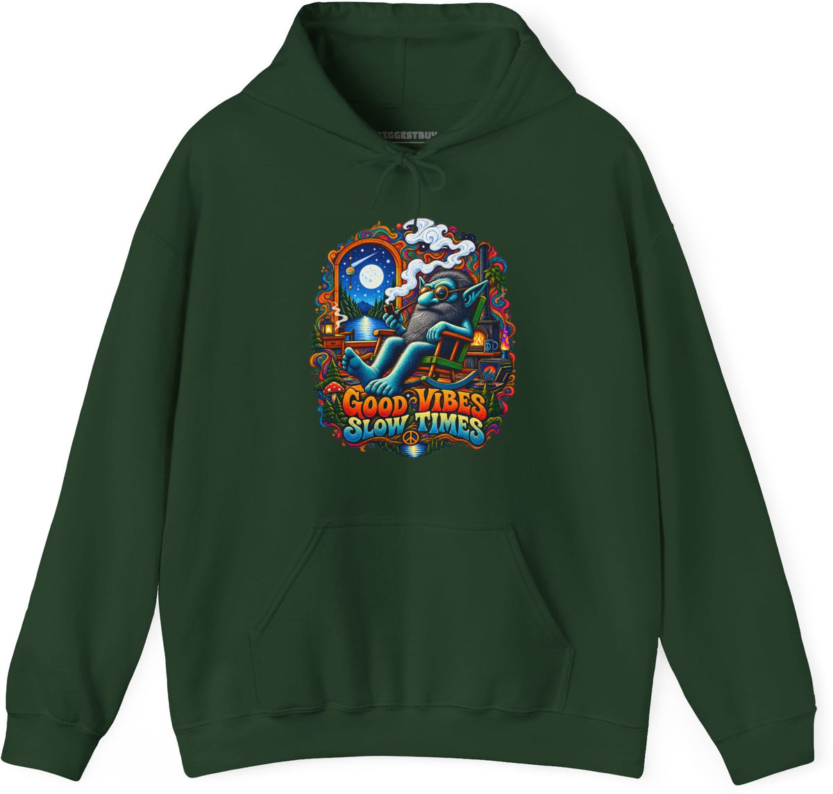 Slow Vibes - Pullover Hoodie in Forest Green, front view