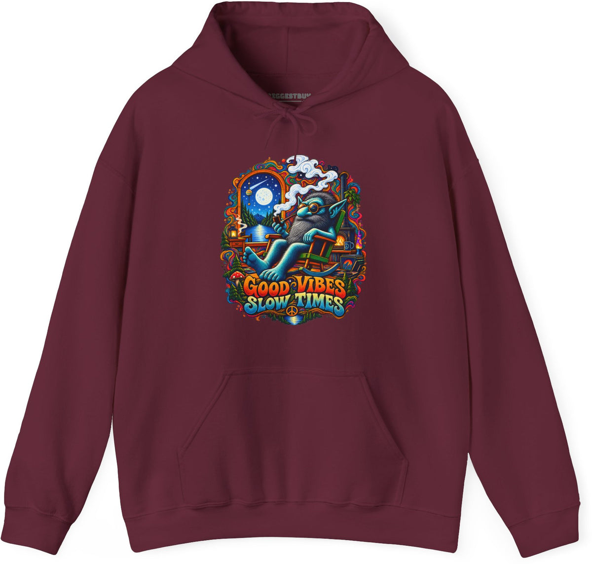 Slow Vibes - Pullover Hoodie in Maroon, front view