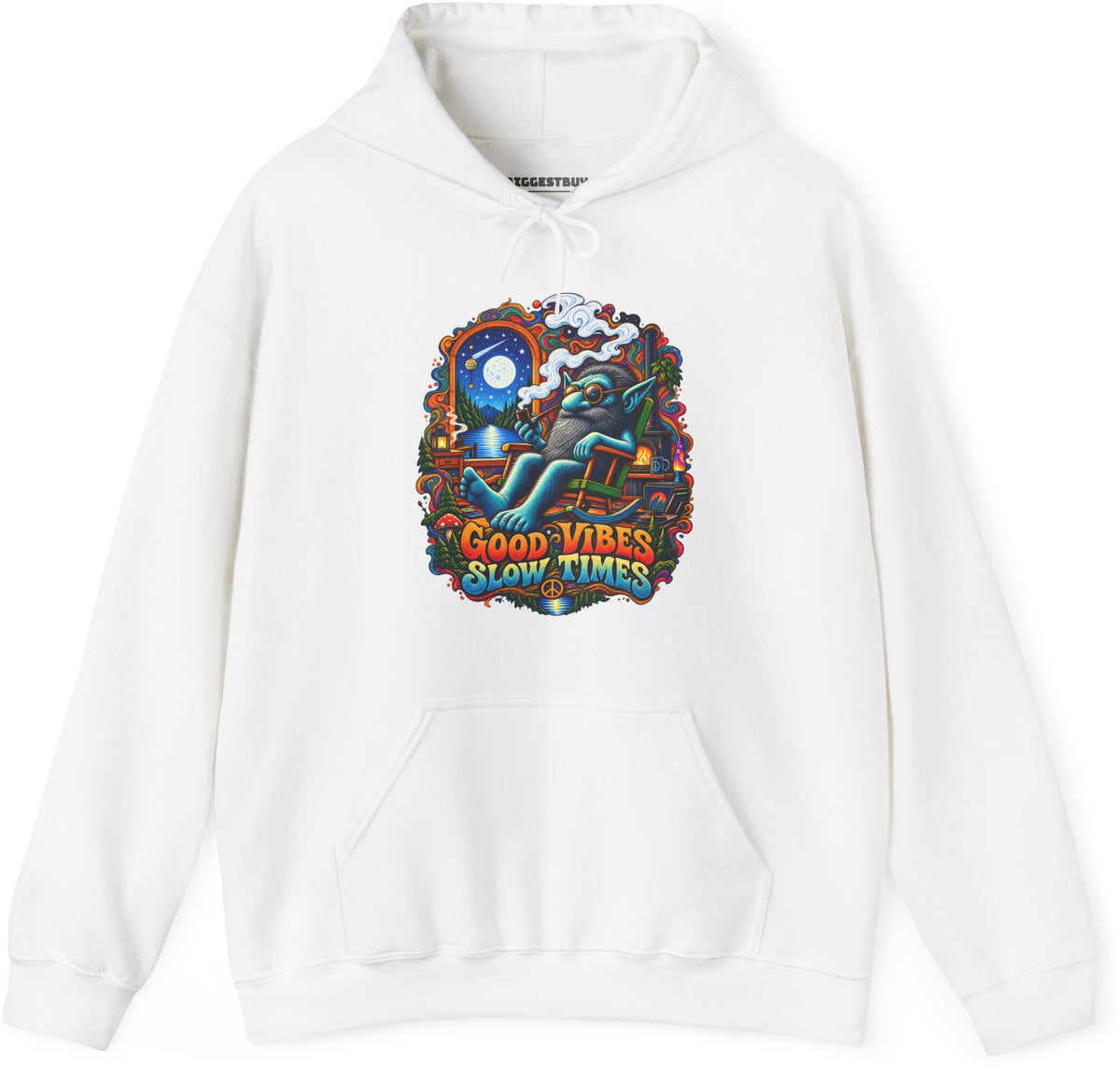 Slow Vibes - Pullover Hoodie in White, front view