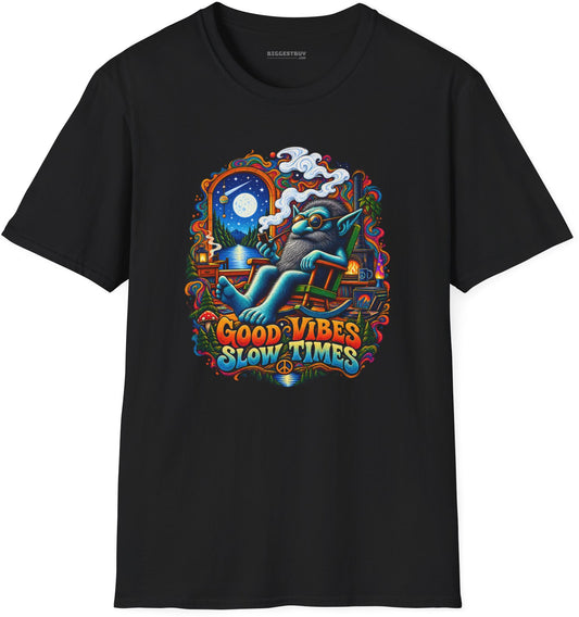 Slow Vibes - Softstyle T-Shirt in Black, front view