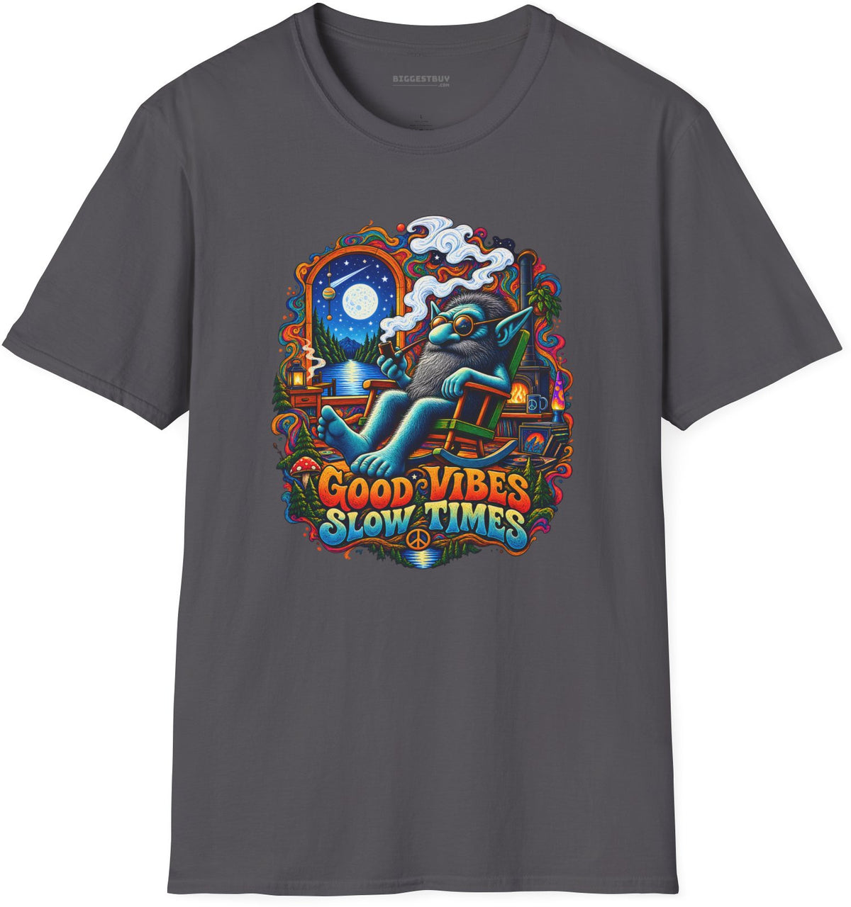 Slow Vibes - Softstyle T-Shirt in Charcoal, front view