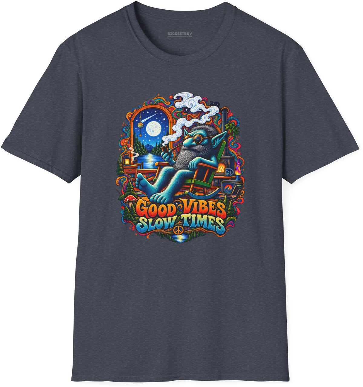 Slow Vibes - Softstyle T-Shirt in Heather Navy, front view