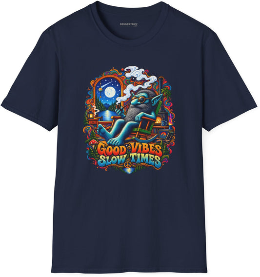 Slow Vibes - Softstyle T-Shirt in Navy, front view