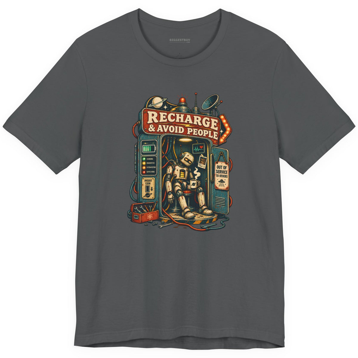 Social Recharge - Classic Jersey Tee in Asphalt, front view