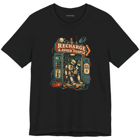 Social Recharge - Classic Jersey Tee in Black, front view