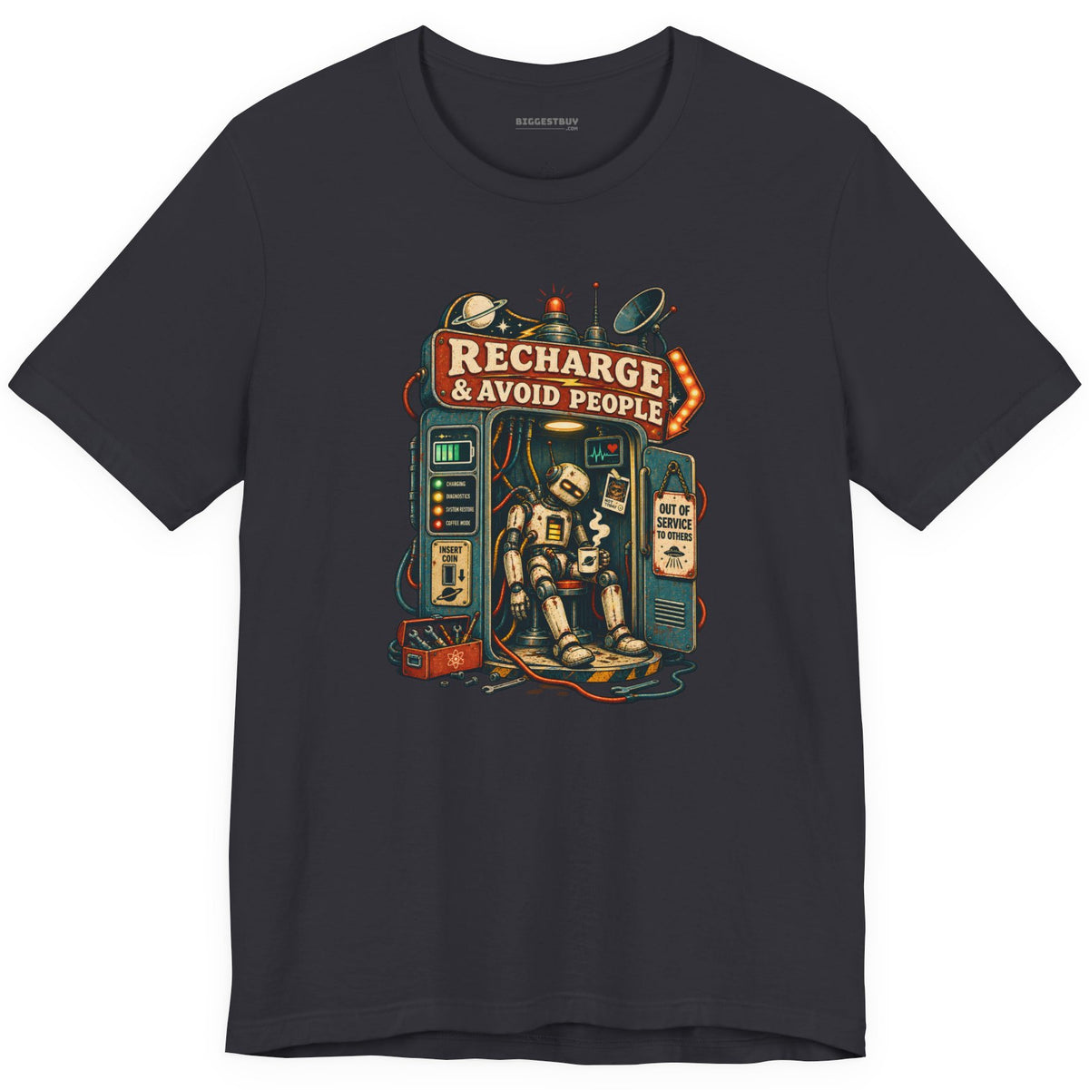 Social Recharge - Classic Jersey Tee in Dark Grey, front view