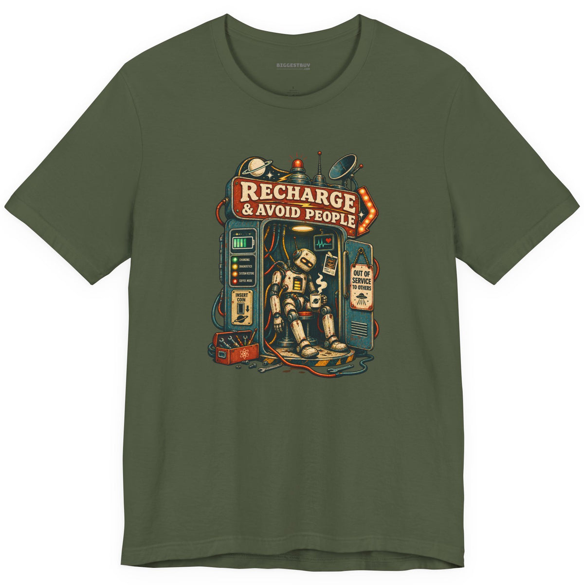 Social Recharge - Classic Jersey Tee in Military Green, front view