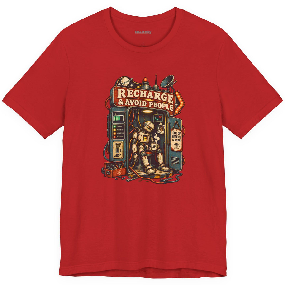 Social Recharge - Classic Jersey Tee in Red, front view