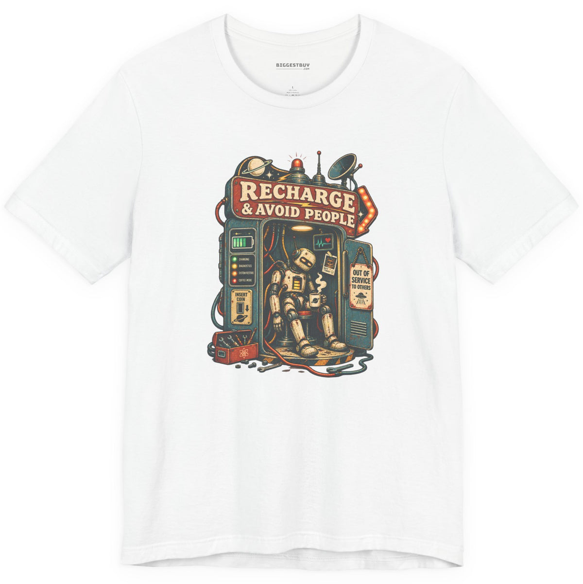 Social Recharge - Classic Jersey Tee in White, front view