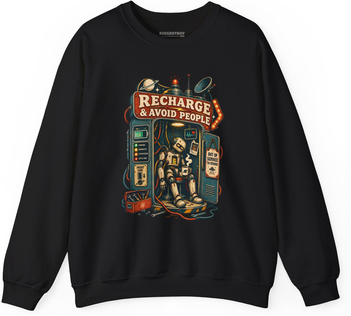 Social Recharge - Crewneck Sweatshirt in Black, front view