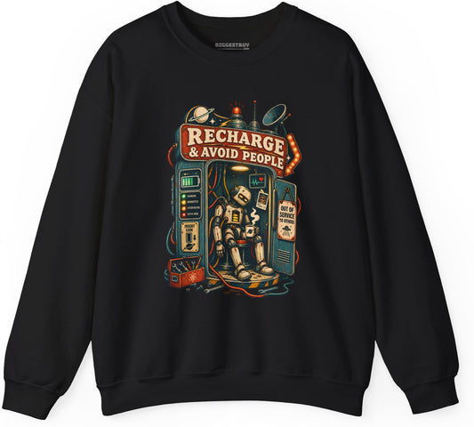 Social Recharge - Crewneck Sweatshirt in Black, front view