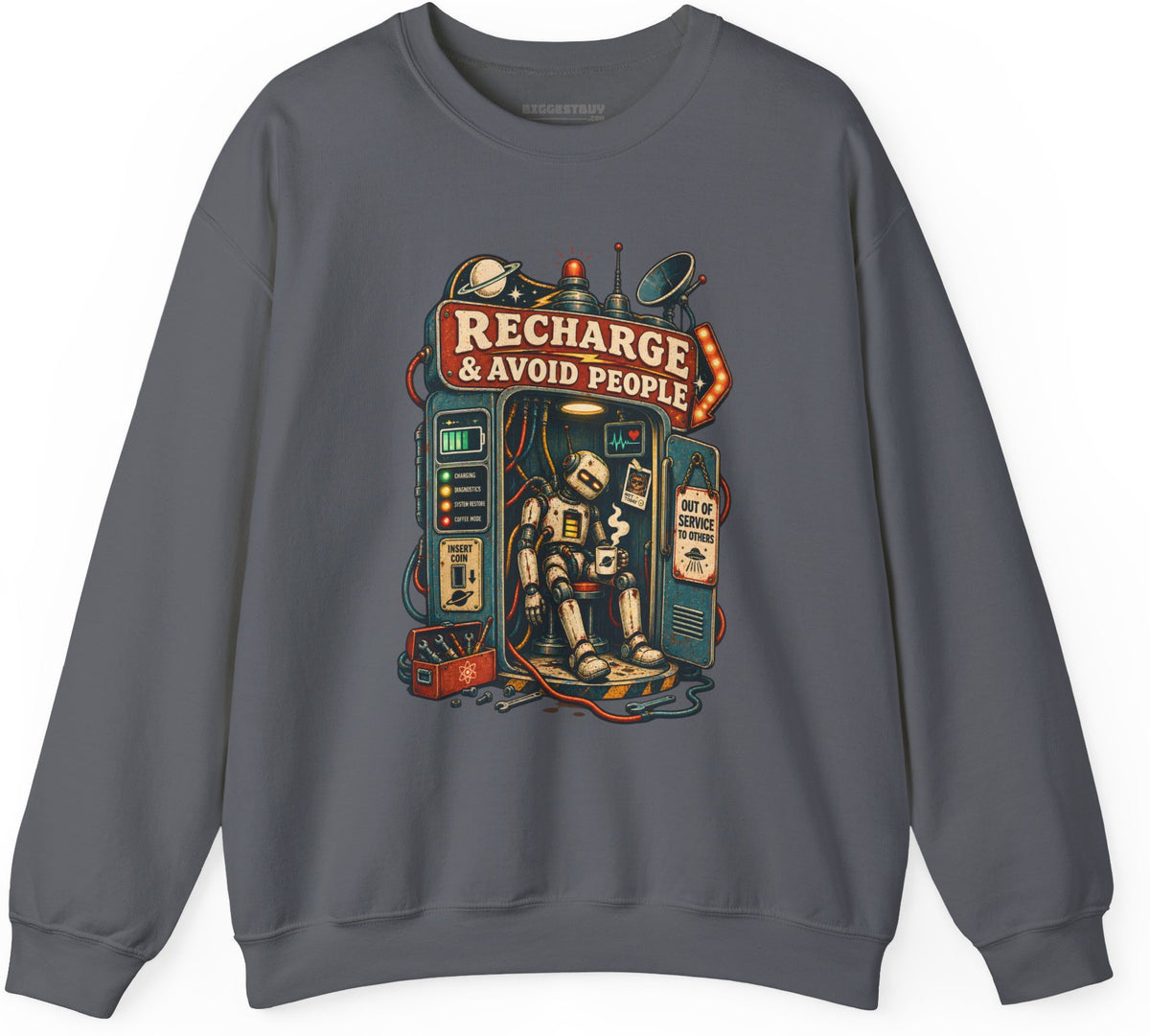 Social Recharge - Crewneck Sweatshirt in Charcoal, front view