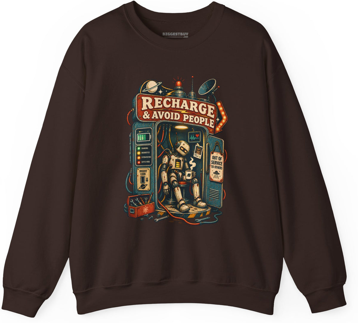 Social Recharge - Crewneck Sweatshirt in Dark Chocolate, front view