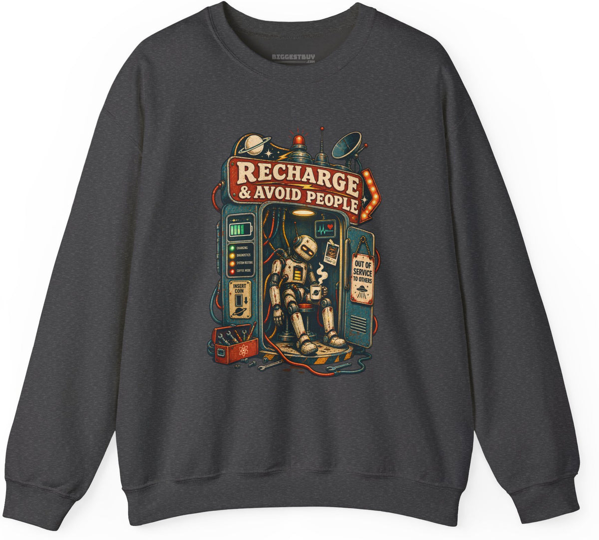 Social Recharge - Crewneck Sweatshirt in Dark Heather, front view
