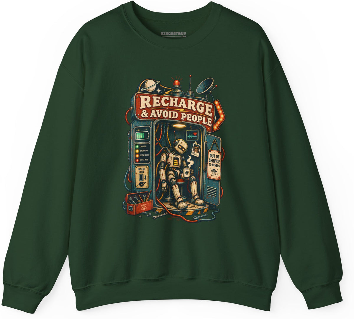 Social Recharge - Crewneck Sweatshirt in Forest Green, front view