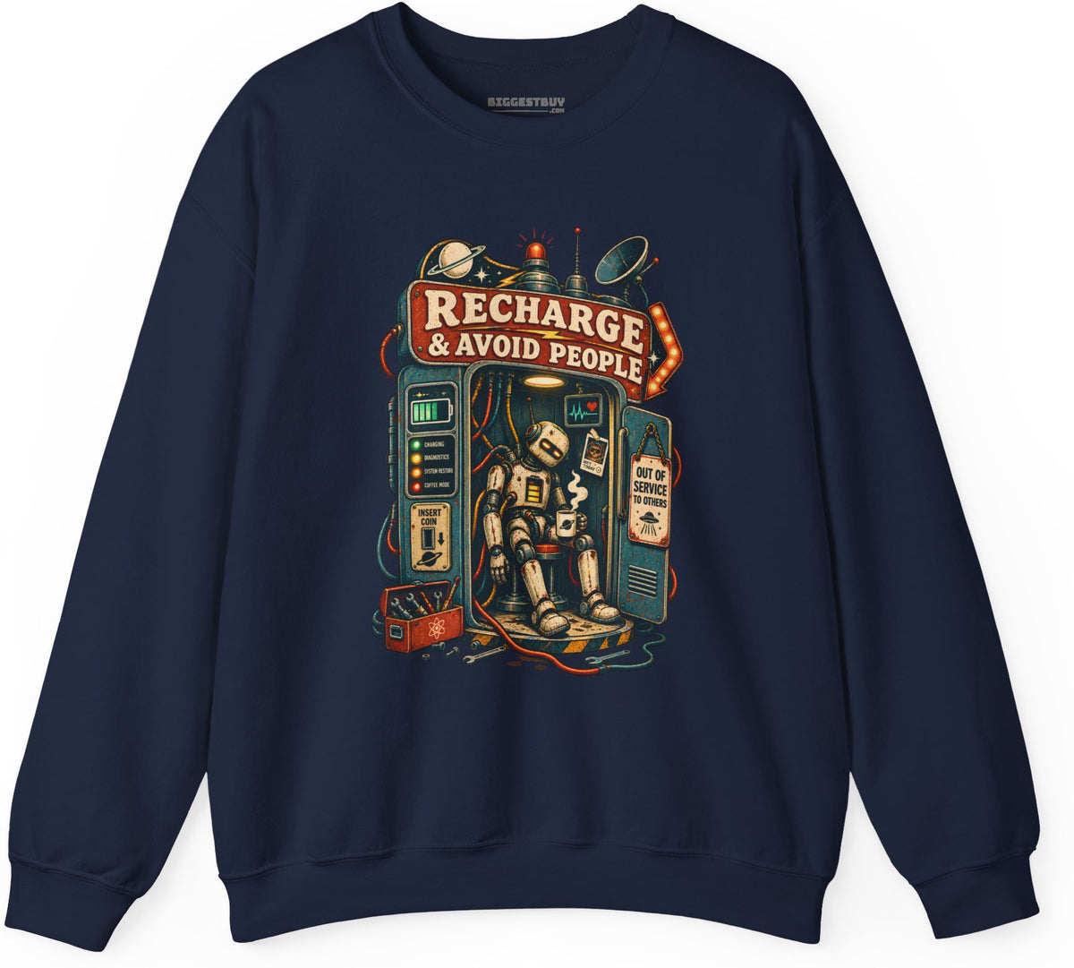 Social Recharge - Crewneck Sweatshirt in Navy, front view