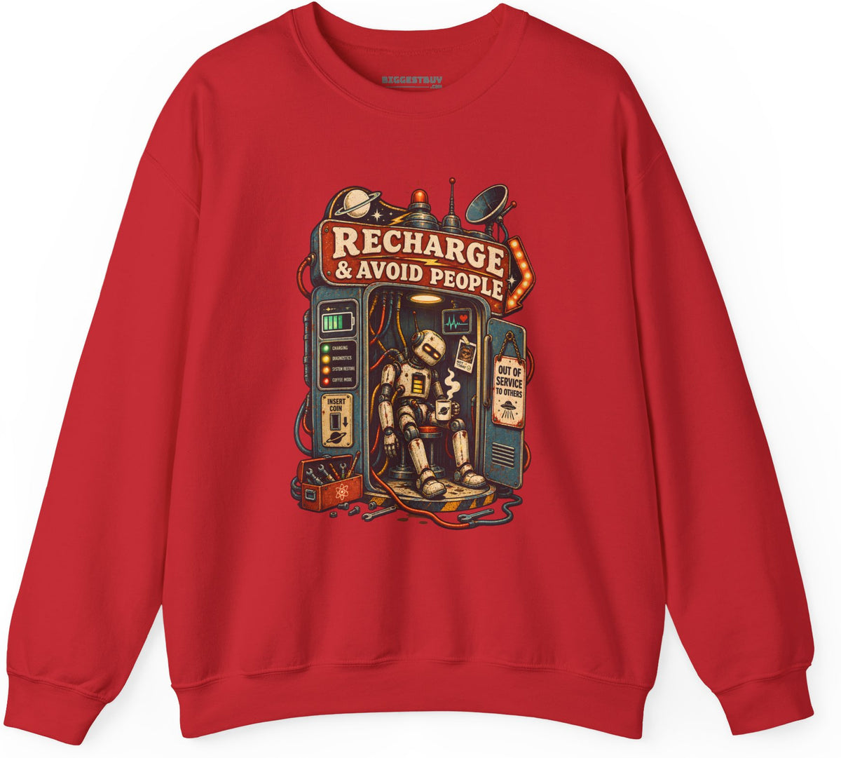 Social Recharge - Crewneck Sweatshirt in Red, front view