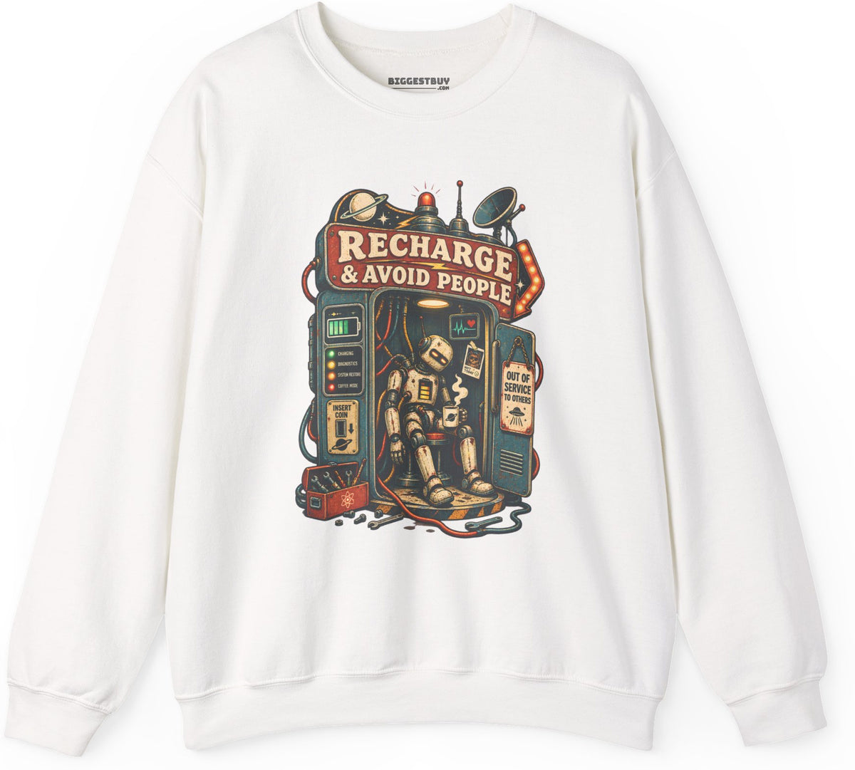 Social Recharge - Crewneck Sweatshirt in White, front view