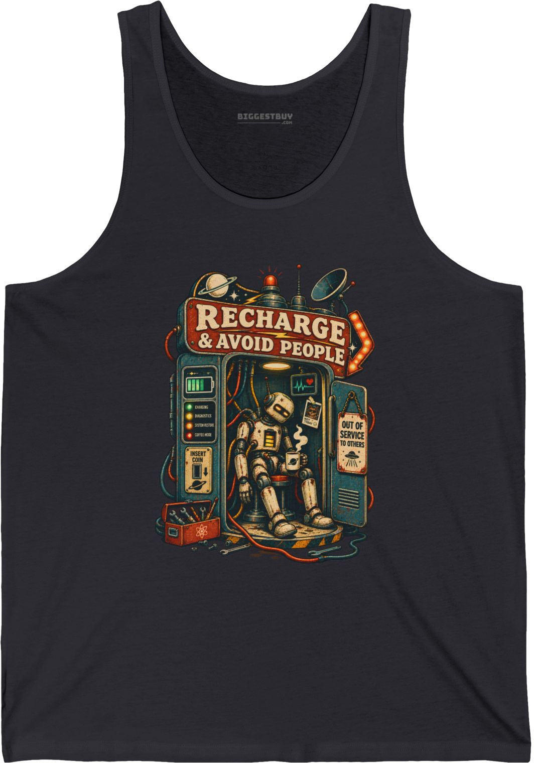 Social Recharge - Jersey Tank Top in Dark Grey, front view