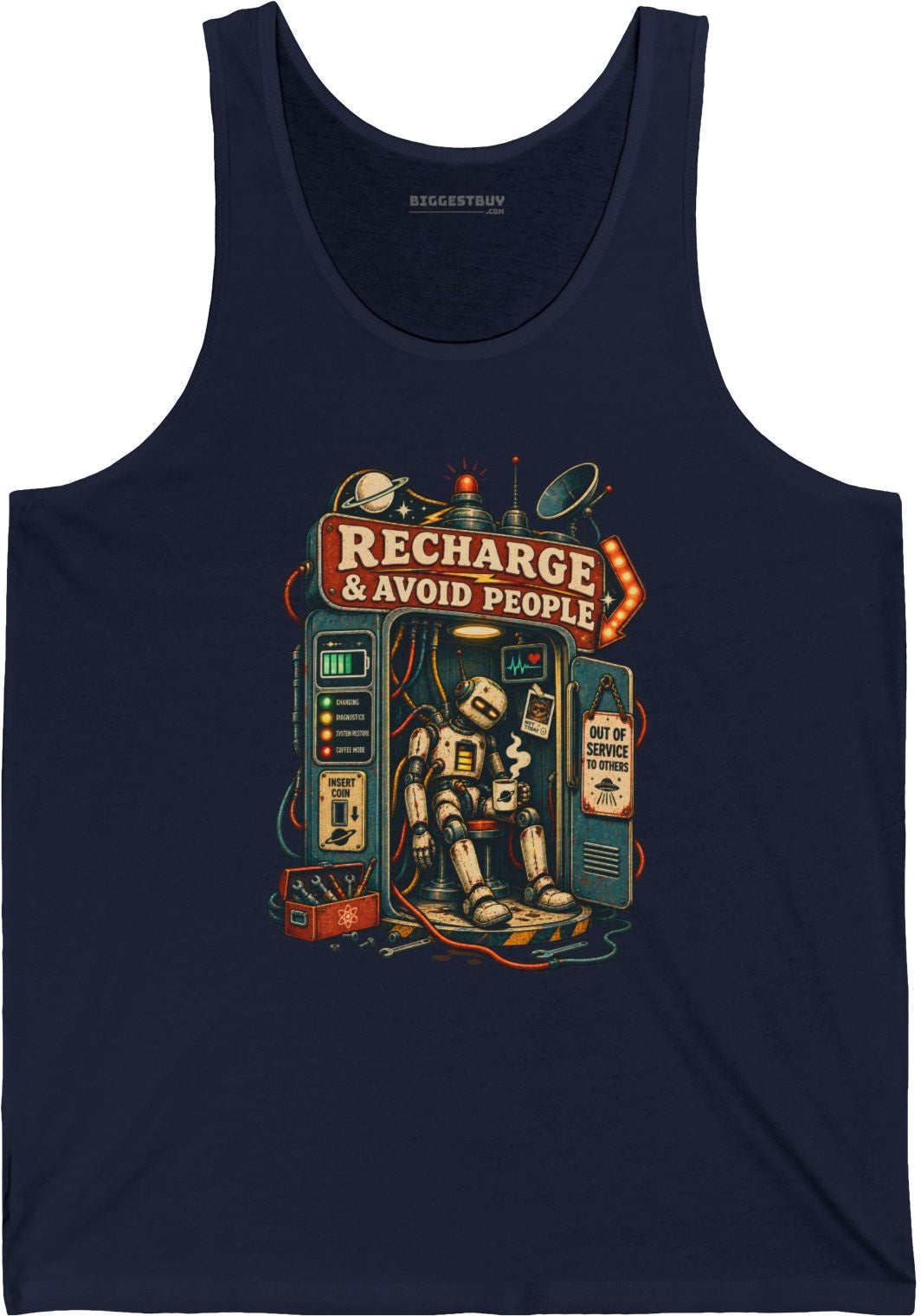 Social Recharge - Jersey Tank Top in Navy, front view