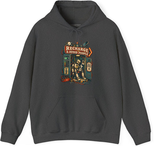 Social Recharge - Pullover Hoodie in Dark Heather, front view
