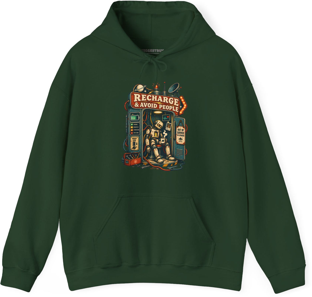 Social Recharge - Pullover Hoodie in Forest Green, front view