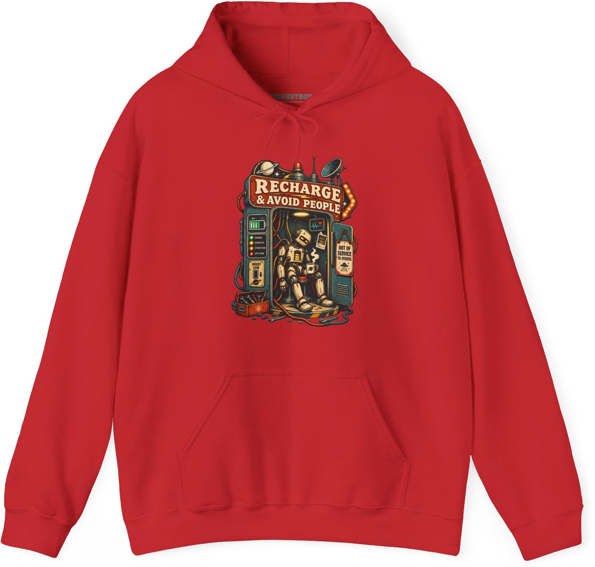 Social Recharge - Pullover Hoodie in Red, front view