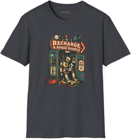 Social Recharge - Softstyle T-Shirt in Dark Heather Grey, front view