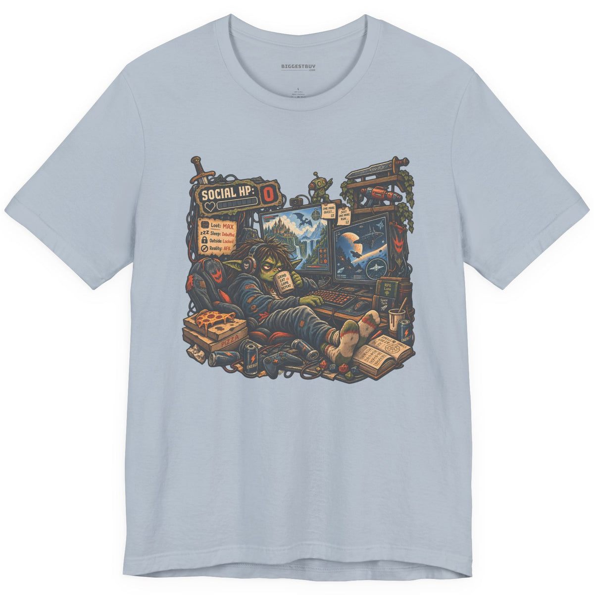 Social Zero - Classic Jersey Tee in Light Blue, front view