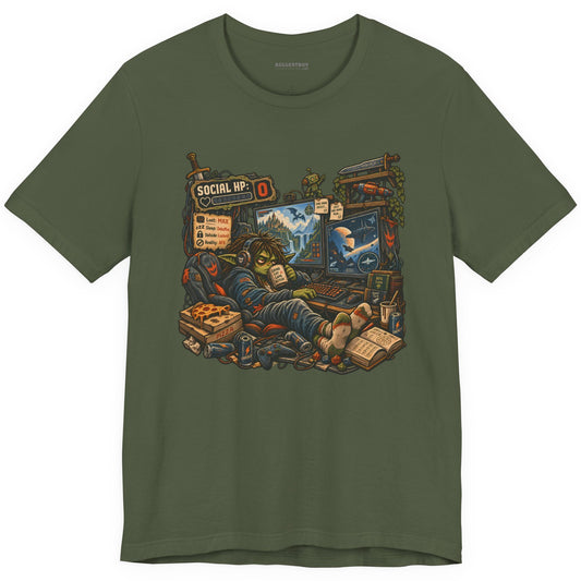 Social Zero - Classic Jersey Tee in Military Green, front view