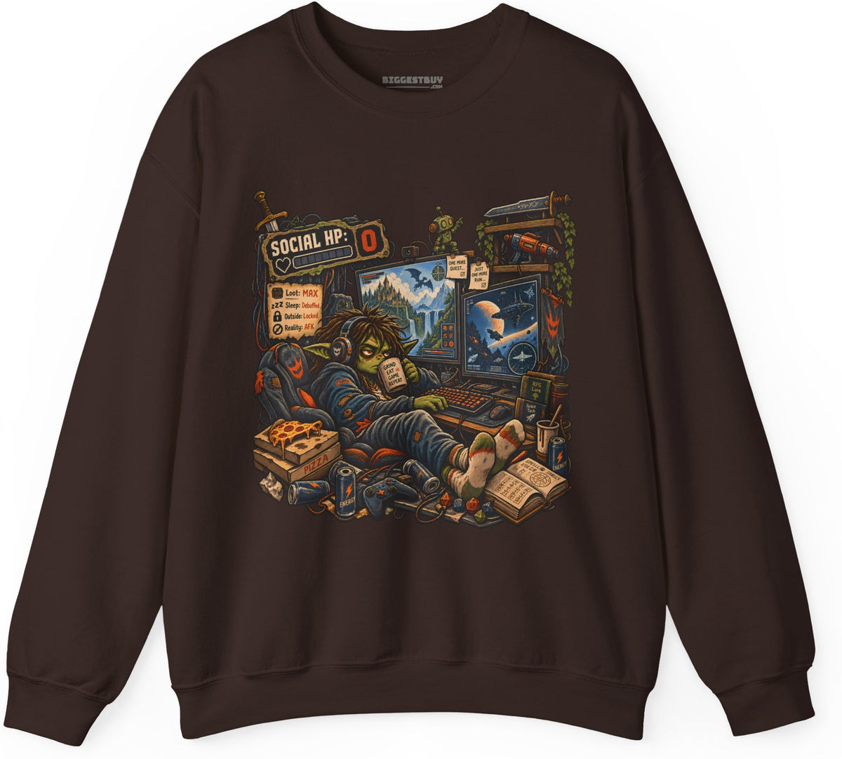 Social Zero - Crewneck Sweatshirt in Dark Chocolate, front view