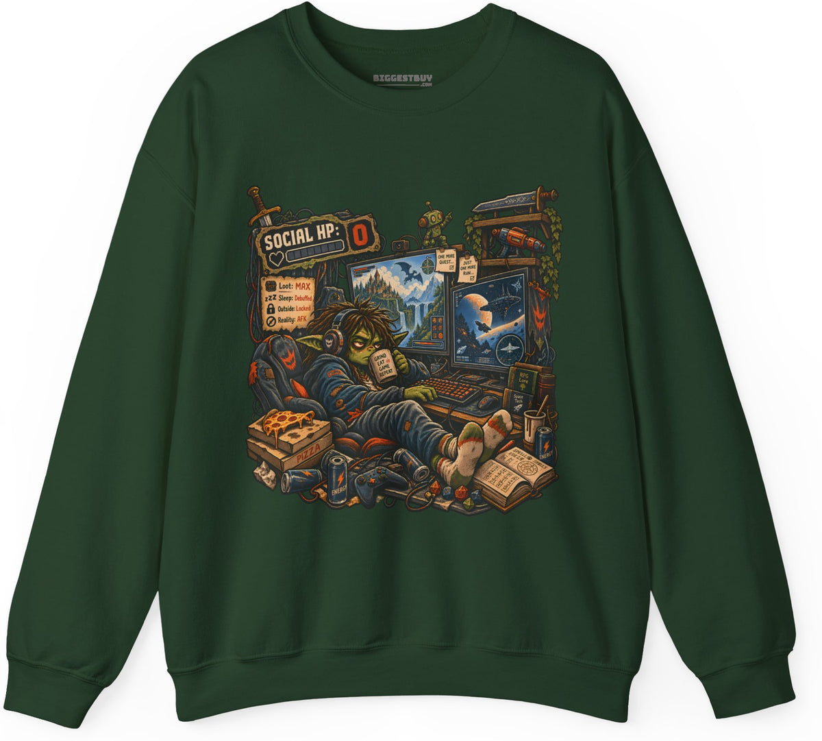 Social Zero - Crewneck Sweatshirt in Forest Green, front view