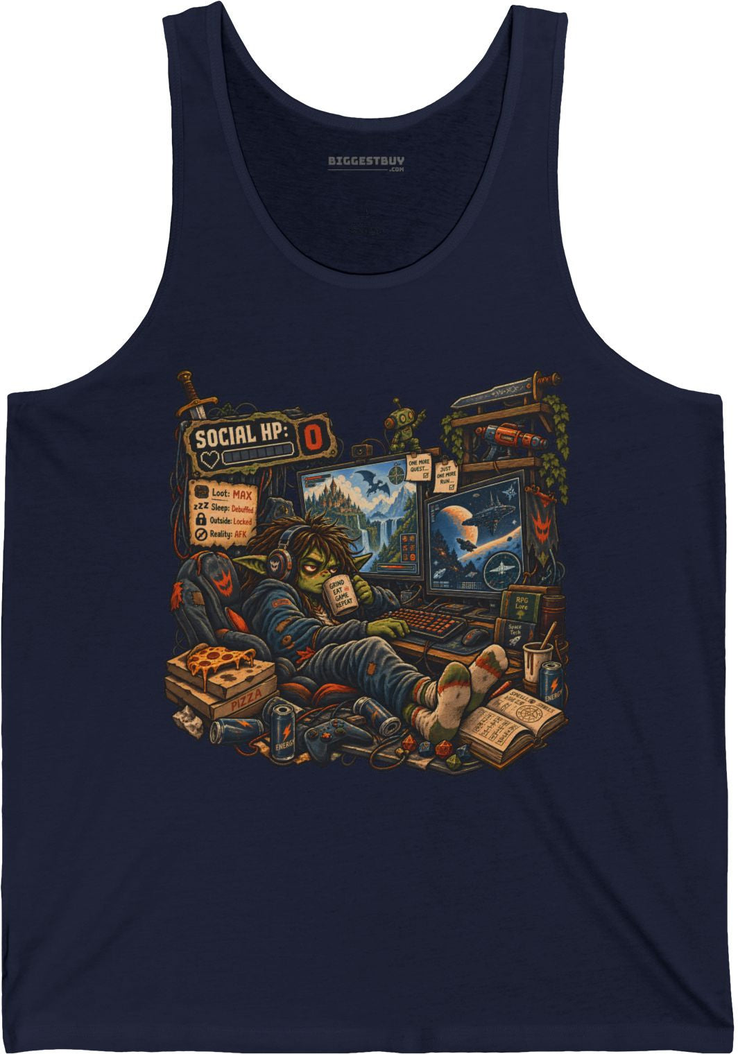 Social Zero - Jersey Tank Top in Navy, front view