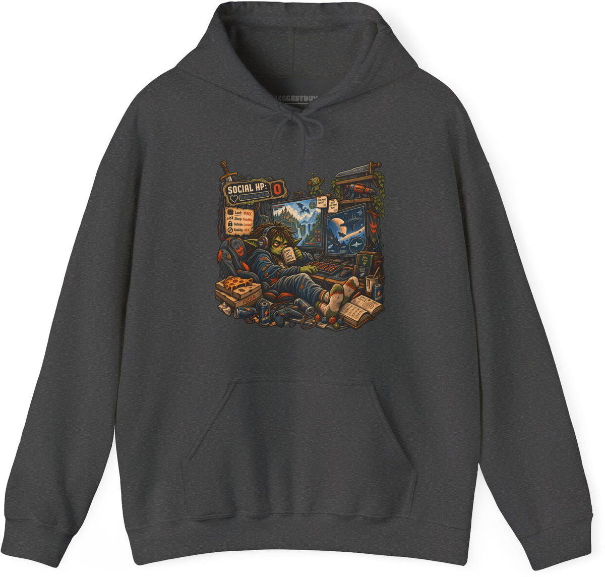 Social Zero - Pullover Hoodie in Dark Heather, front view