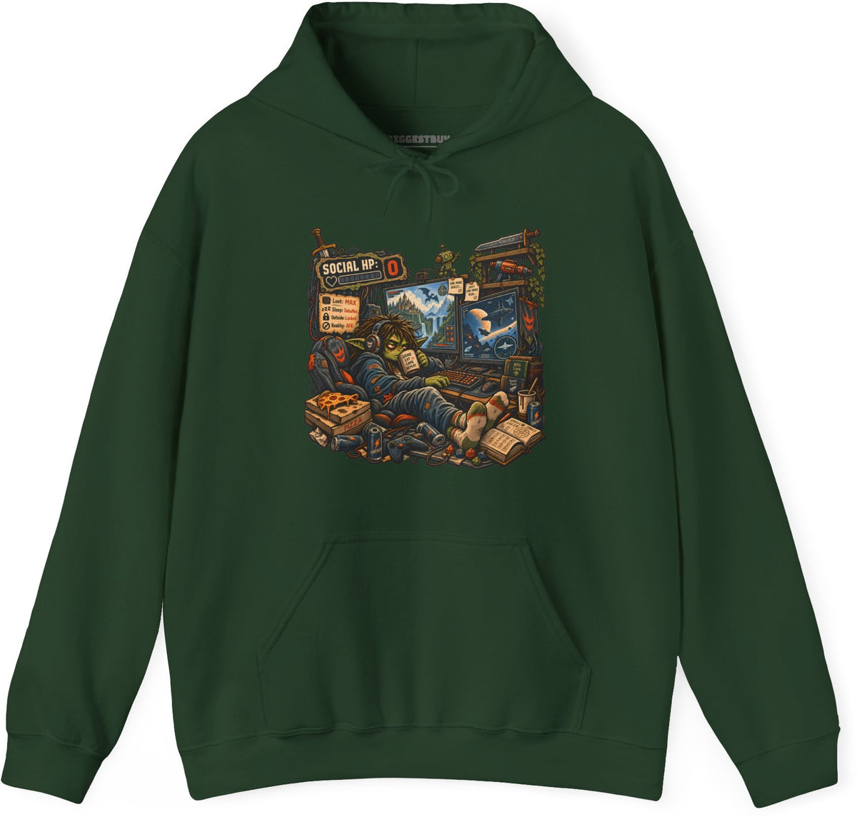 Social Zero - Pullover Hoodie in Forest Green, front view
