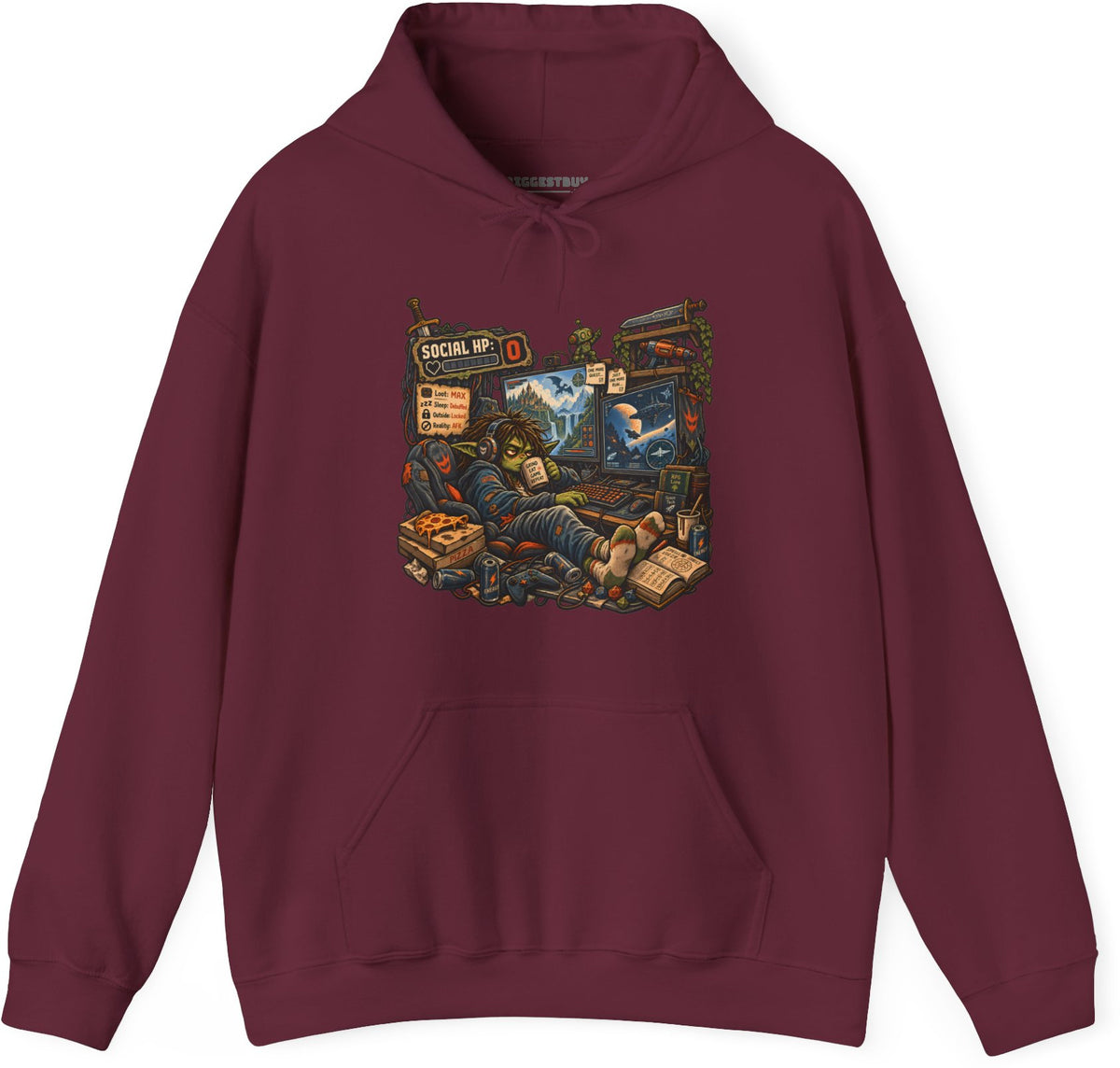 Social Zero - Pullover Hoodie in Maroon, front view