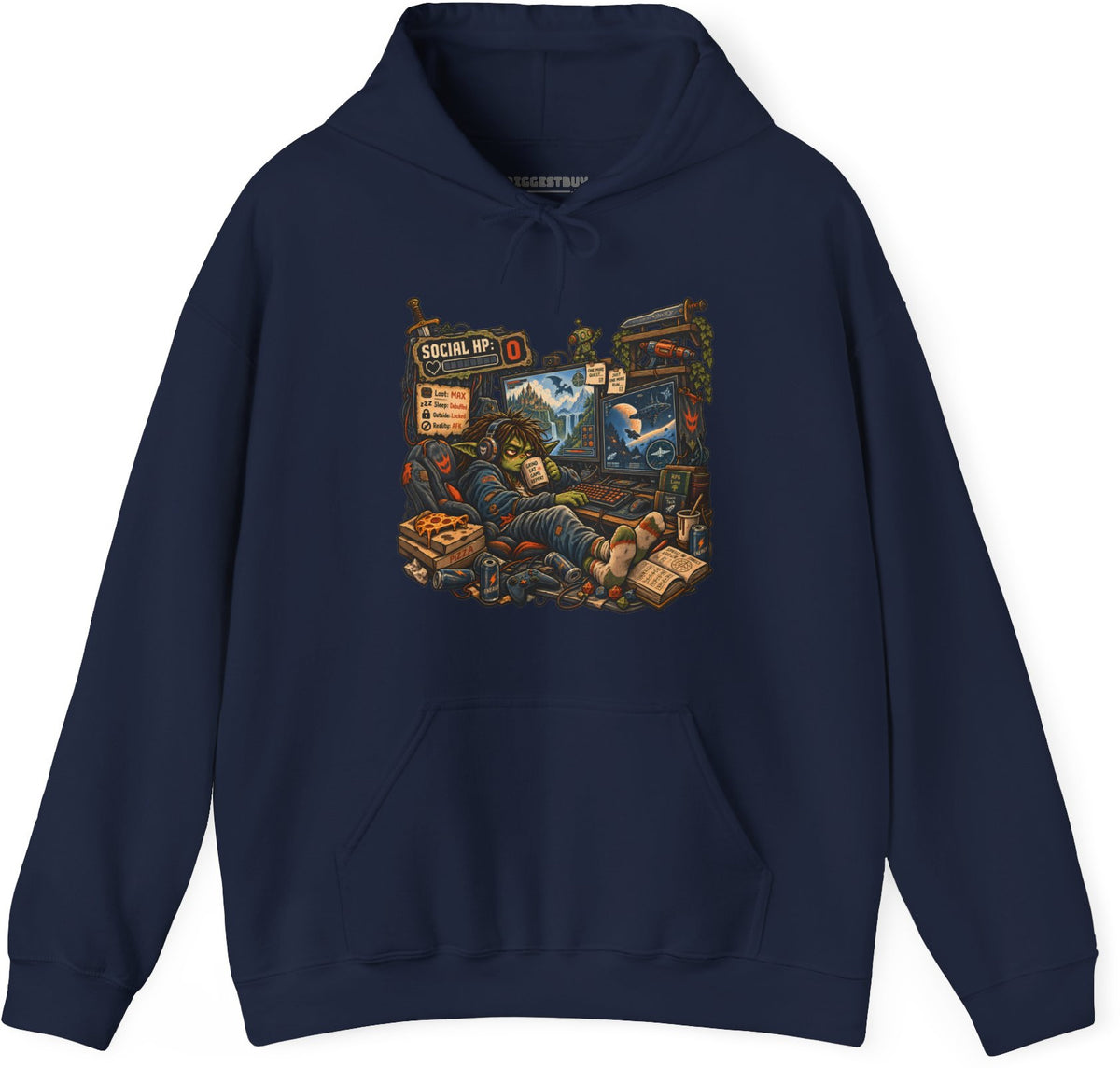 Social Zero - Pullover Hoodie in Navy, front view